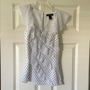 Express Black and White Polka Dot Ruffle Blouse